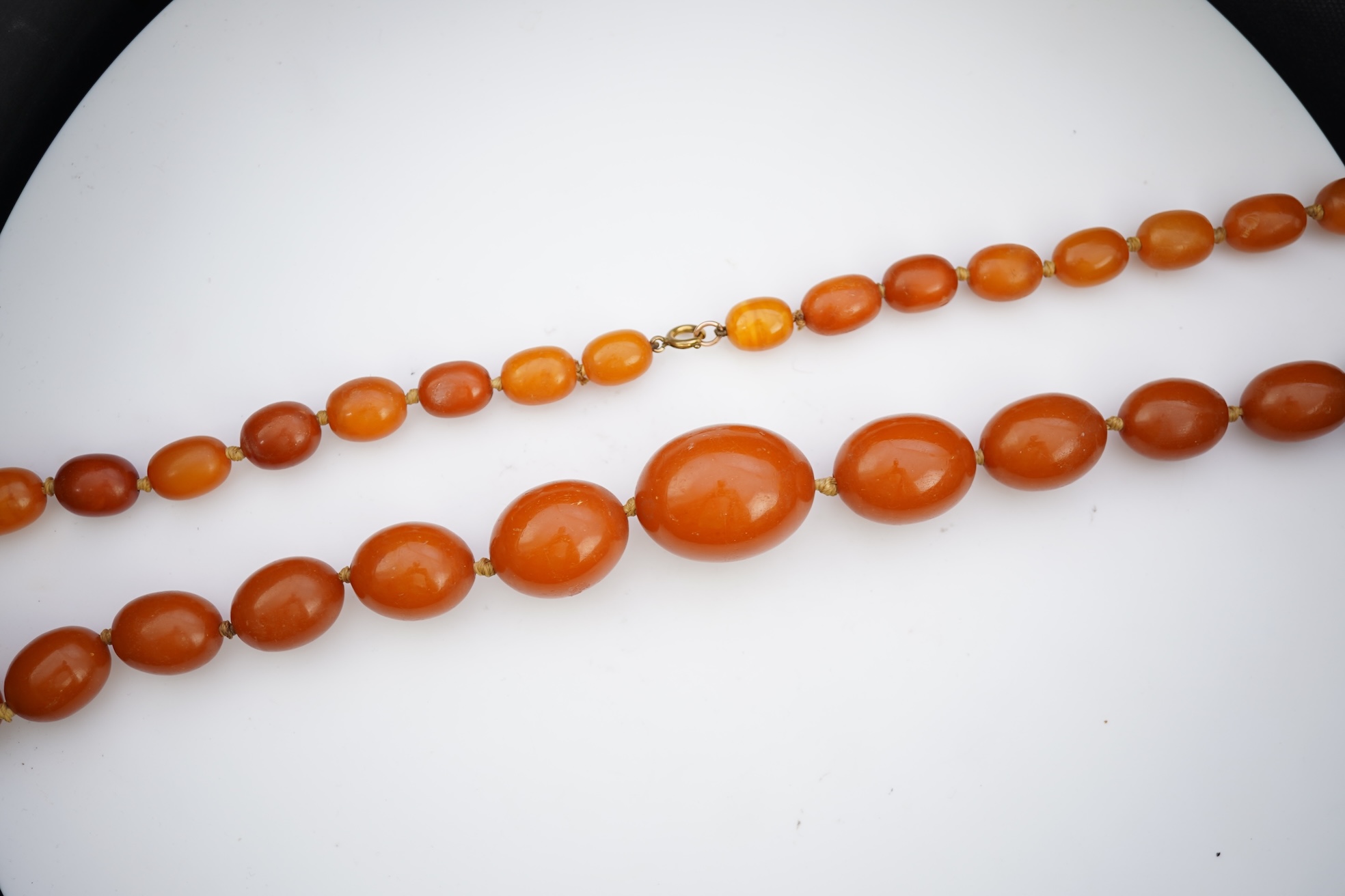 An amber bead necklace